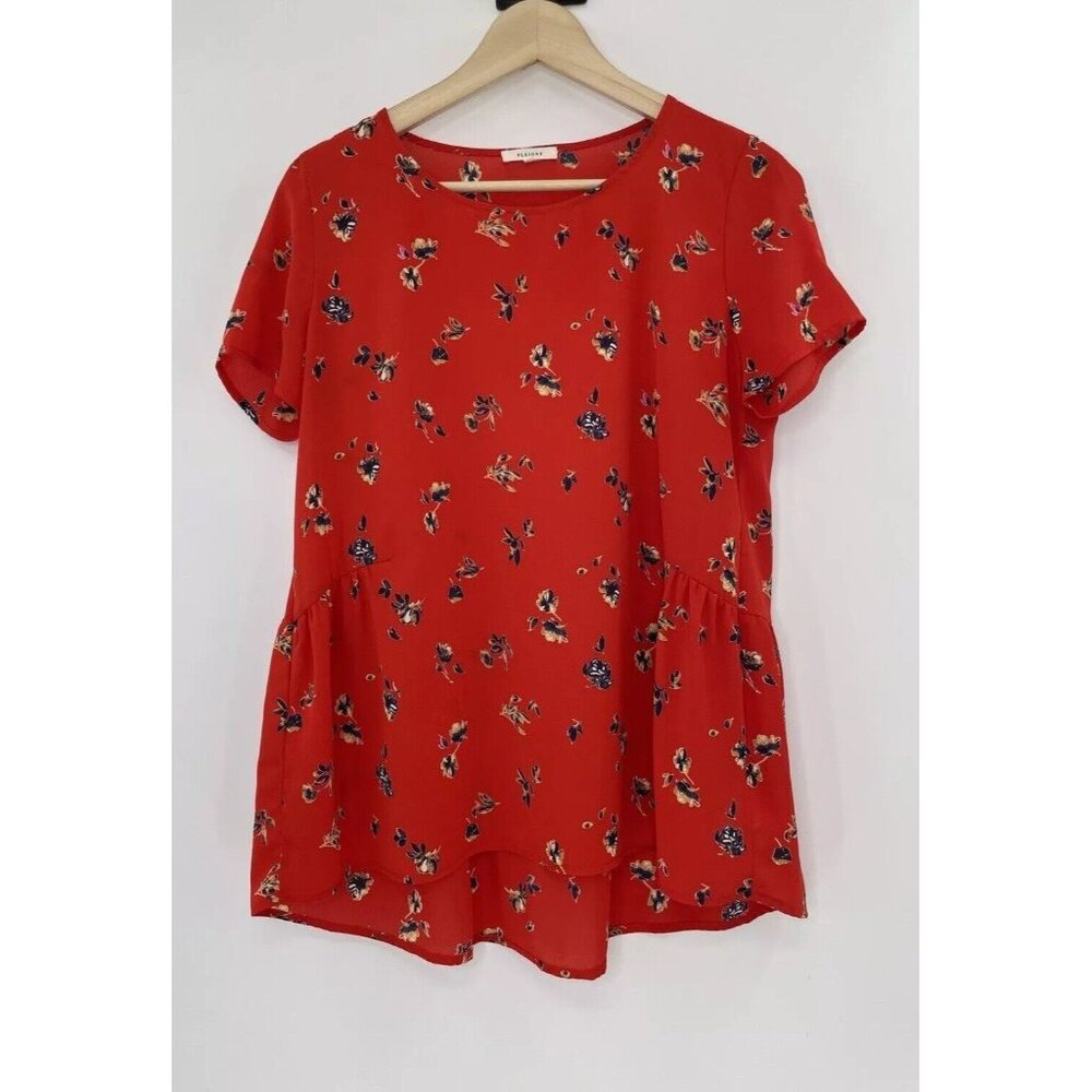 Pleione‎ Women’s Red Floral Chiffon Blouse Size XS Career Workwear Ruffle USA